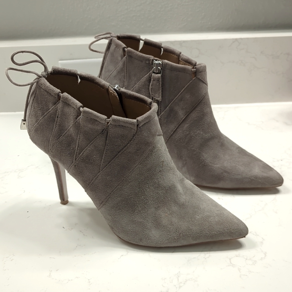 Badgley Mischka, grey suede bootie 9